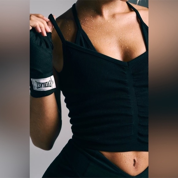 Free People Double The Fun Black Ribbed‎ V-Neck Tank Top Size M/L Women - Picture 1 of 9